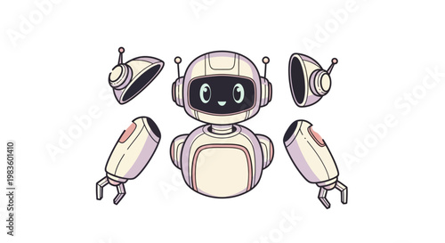 Cute Robot With Removable Head Arms.