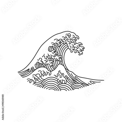 Minimalist Line Art of a Great Japanese Ocean Wave