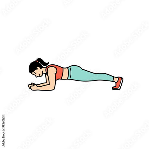 Woman doing forearm plank exercise vector illustration