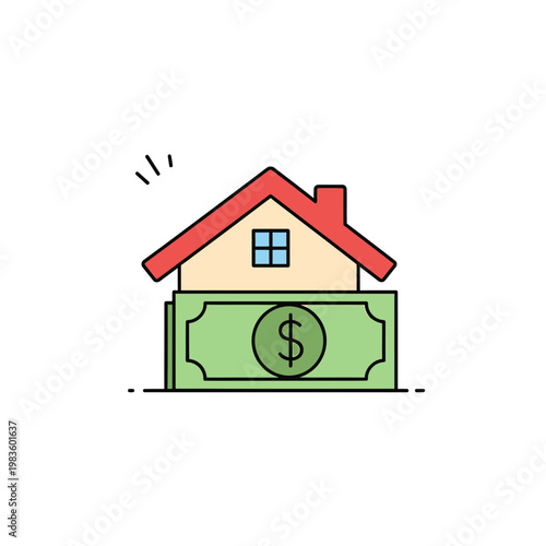 House on dollar bill icon representing real estate investment concept