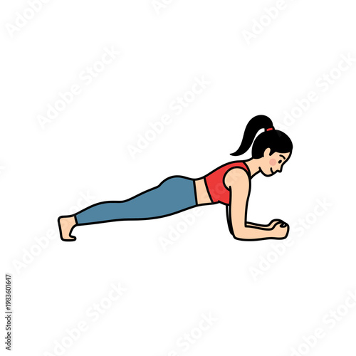 Woman performing forearm plank exercise for core strength