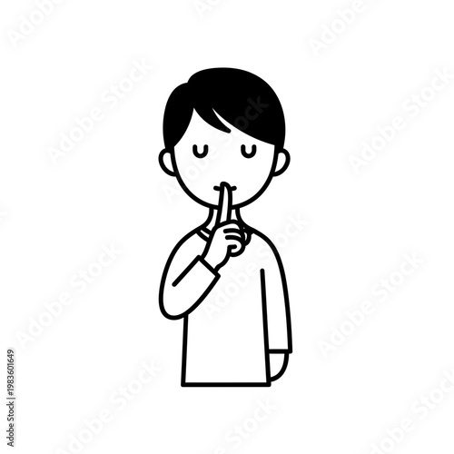 Minimalist Line Art Illustration of Boy Making Shhh Gesture