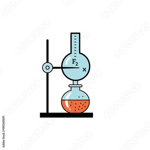 Chemistry lab experiment with glassware and orange liquid vector
