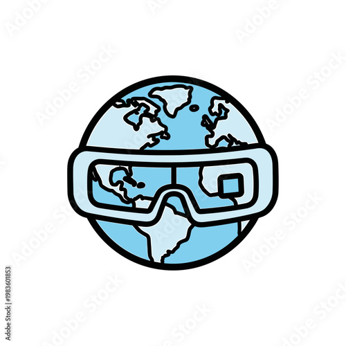 Globe Wearing VR Headset Icon Representing Virtual Reality Concept