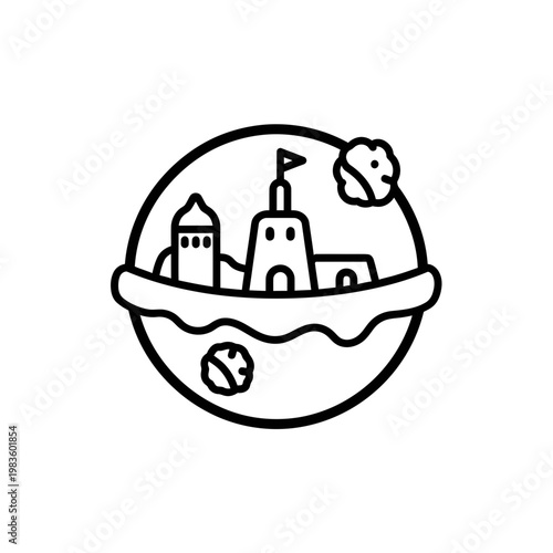 Minimalist Sandcastle Beach Icon Line Art
