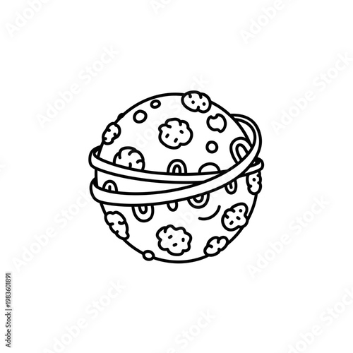 Whimsical Planet with Rings Line Art Illustration