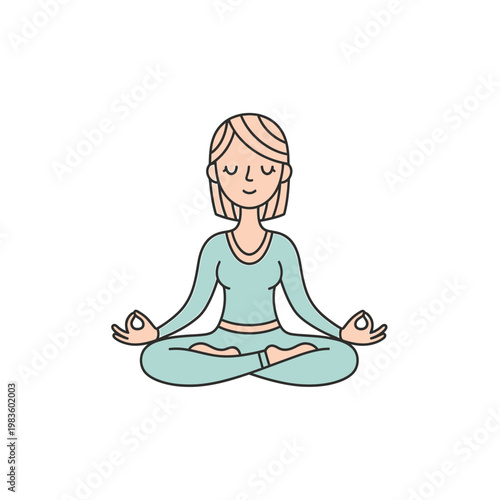 Woman meditating in lotus yoga pose flat vector illustration