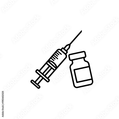 Medical Syringe and Vaccine Vial Minimalist Line Art Icon