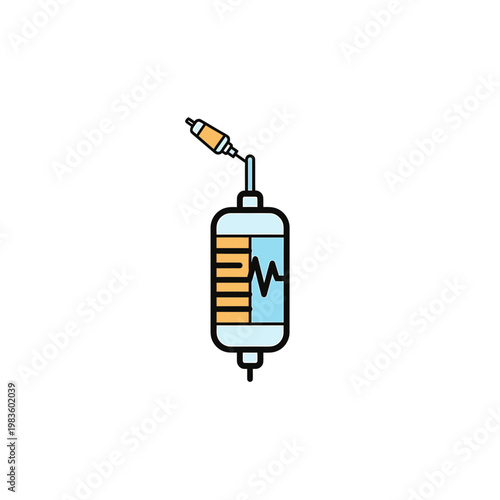 Medical IV Drip Bag Icon with Heart Rate Pulse Graphic