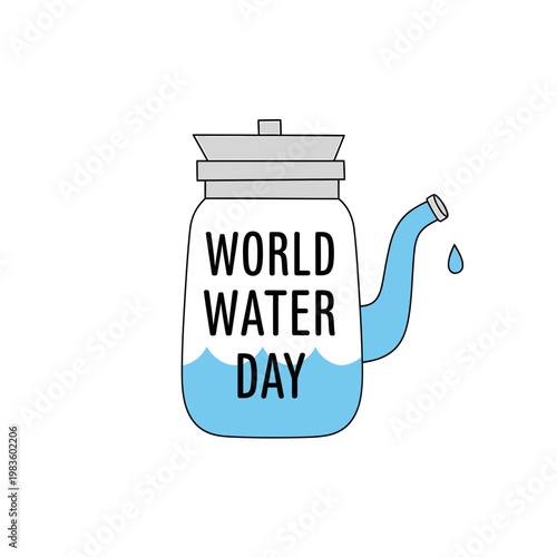 World Water Day concept illustration with glass pitcher and drop
