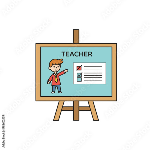 Teacher Character on Presentation Whiteboard Vector Illustration