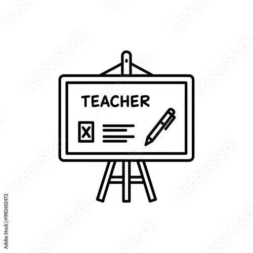 Teacher Whiteboard Icon with Pen and Checkbox Line Art