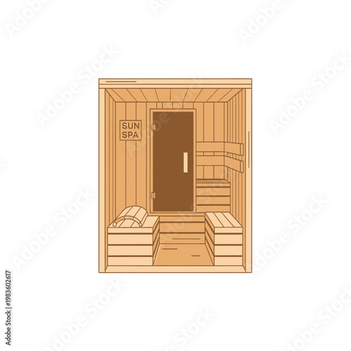 Vector Illustration of Traditional Wooden Sauna Spa Room