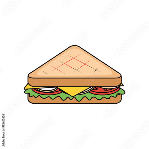 Grilled Toasted Sandwich Illustration with Cheese and Tomato