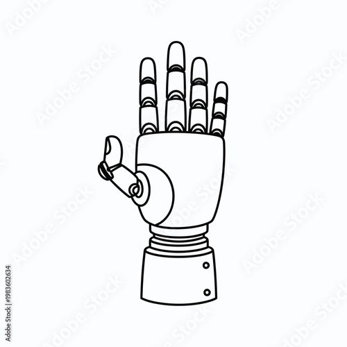 Robotic Mechanical Hand Line Art Vector Illustration