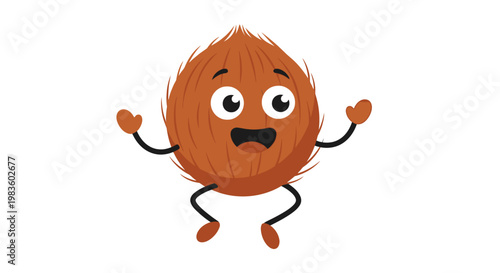 Fotografia Cartoon Coconut Character Design Element.