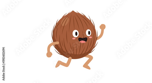 Cartoon Coconut Character Running Fast.
