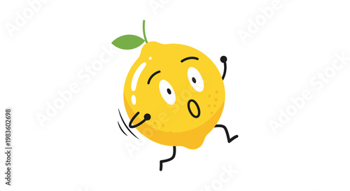Cartoon lemon with surprised expression running.
