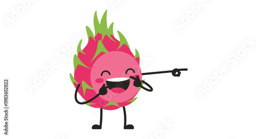 Smiling dragon fruit character with sunglasses.