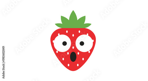 Surprised cartoon strawberry face expression.