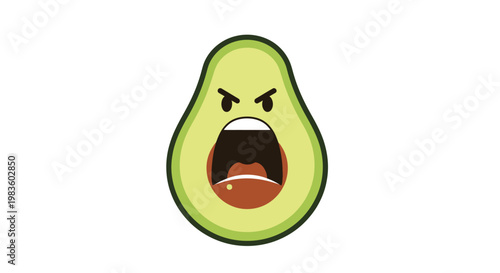 Angry avocado cartoon character face.