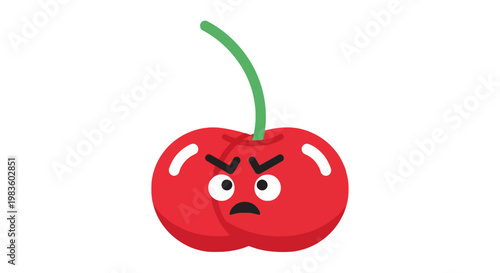 Angry cartoon cherry fruit face closeup.