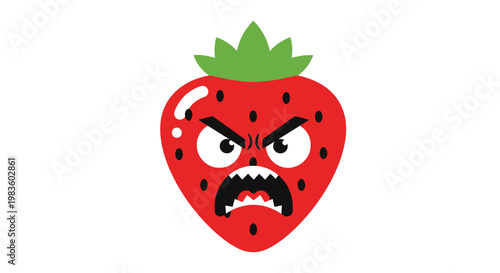 Angry cartoon strawberry face expression.
