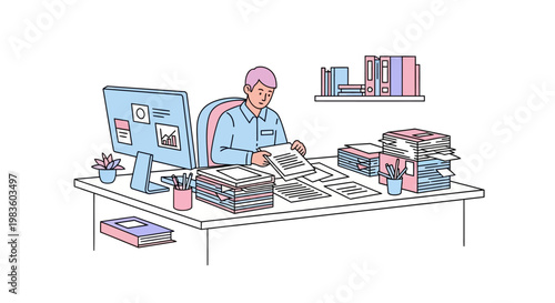 Businessman working on computer desk.