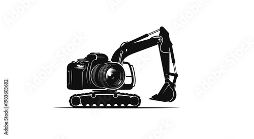 Black illustration of excavator with camera.