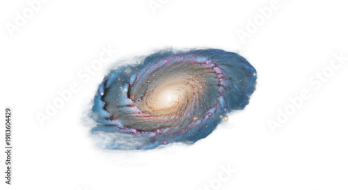 swirling galaxy nebula with glowing core isolated on transparent background