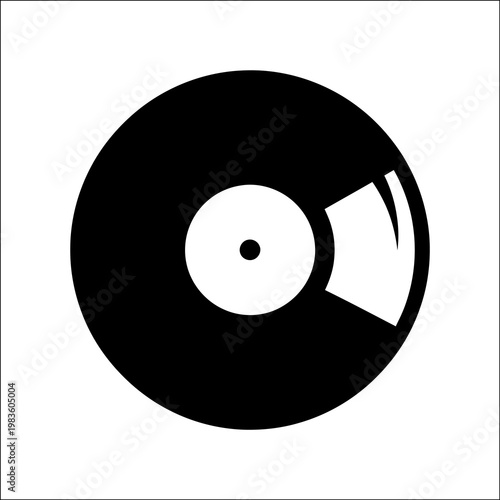 A simple black vinyl record with a white center and a subtle silhouette effect, set against a clean white background.