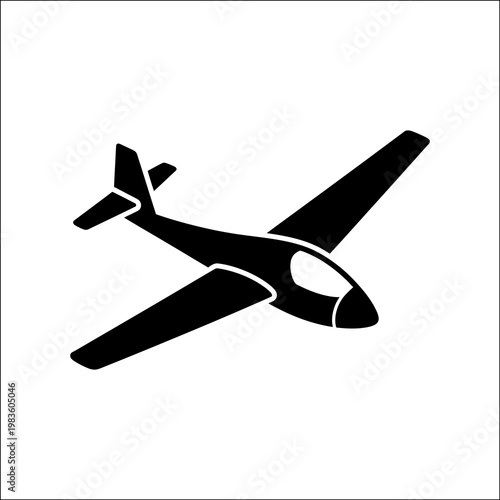 A minimalist black silhouette of an airplane in flight, set against a clean white background, conveying a sense of freedom and adventure.