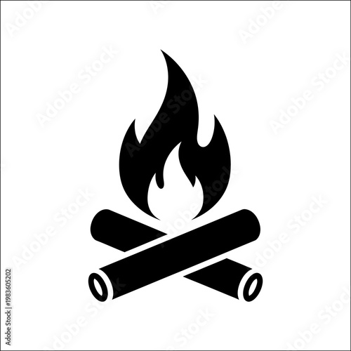 A simple black silhouette of a campfire burns against a clean white background, evoking a sense of peacefulness and connection to nature.