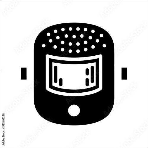A black and white illustration of a gas mask, showcasing its distinctive shape and features in silhouette mode.