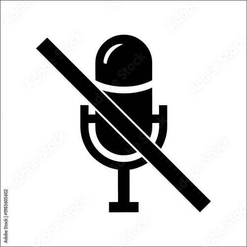 A black icon of a microphone with a diagonal line through it indicating no speaking or recording allowed, creating a silhouette effect on a white background.