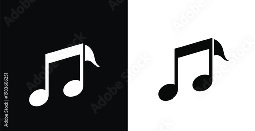 A black and white image of two musical notes on contrasting backgrounds