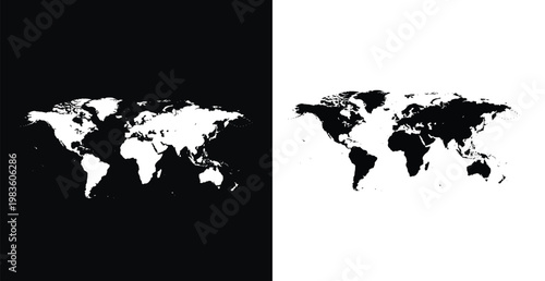 A black and white illustration of the world map on a contrasting background