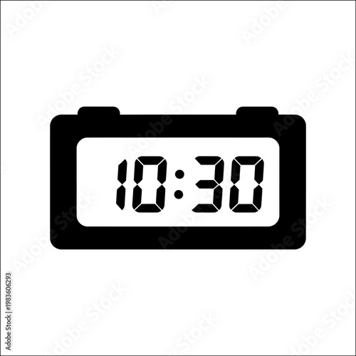 A digital clock displays the time 10:30 in a clean and simple design, with a black silhouette on a white background.