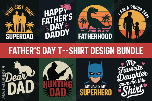 Vintage Father’s Day shirts bundle, retro and modern t-shirt design set with bold typography and festive dad celebration graphic concepts for print and merchandise.