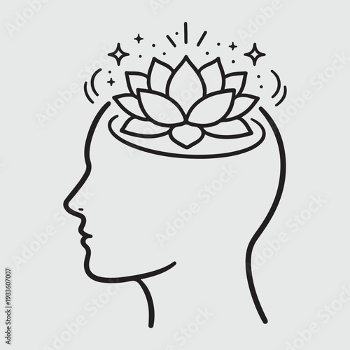 Lotus flower emerging from a human head outline symbolizing mindfulness