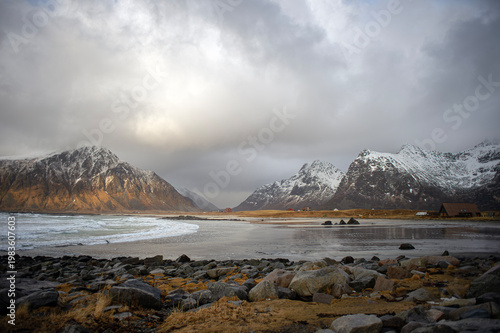 Skagsanden beach in Flakstad island,Lofotenislands