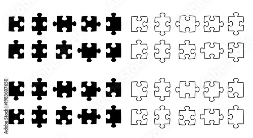 Abstract Black and White Puzzle Pieces - A Set of Geometric Shapes for Creative Projects and Visual Design Concepts