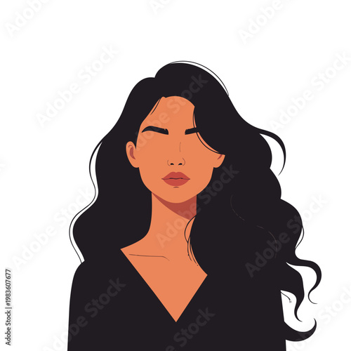 Beautiful young woman long dark hair vector illustration
