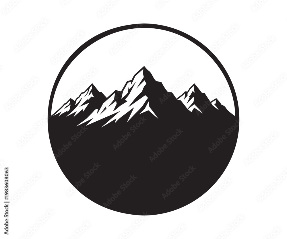 Fototapeta premium Mountain peak circle logo silhouette for adventure travel and outdoor apparel logo design branding 