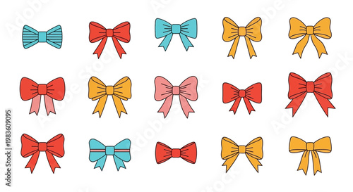 A colorful collection of festive bows in various sizes and hues, perfect for decoration and gifting