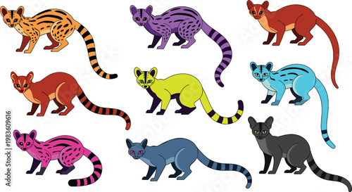 Bichir species and primitive freshwater fish wildlife icon set