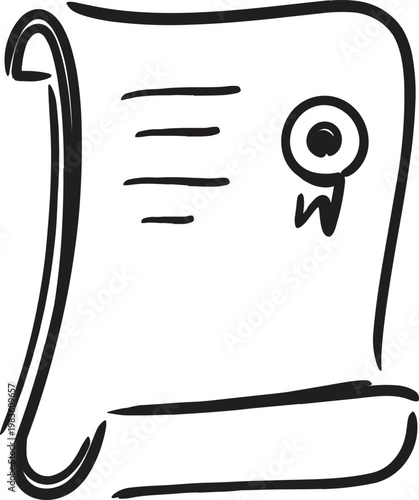 Hand-drawn illustration of an ancient sealed scroll with a wax impression Vector