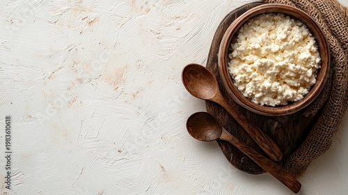 Cottage cheese bowl rustic kitchen background