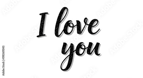 I love you text graphic with black handwritten script font on a white background, representing affection and romantic sentiment