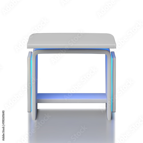 Service desk table vector 3D mockup, promotional counter, presentation stall, desktop with led illumination front view